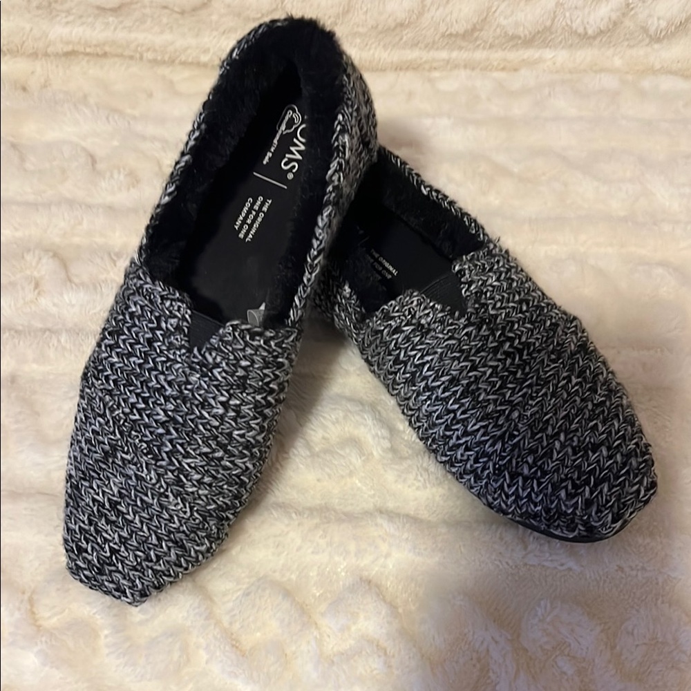 Toms Alpargata Charcoal Gray Black Sweater Fur Inside Leather Sole 8M - Picture 12 of 15